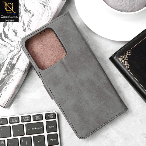 Tecno Pop 7 Pro Cover - Gray - Premium PU Leather Magnetic Flip Book Card Slots Wallet Soft Case