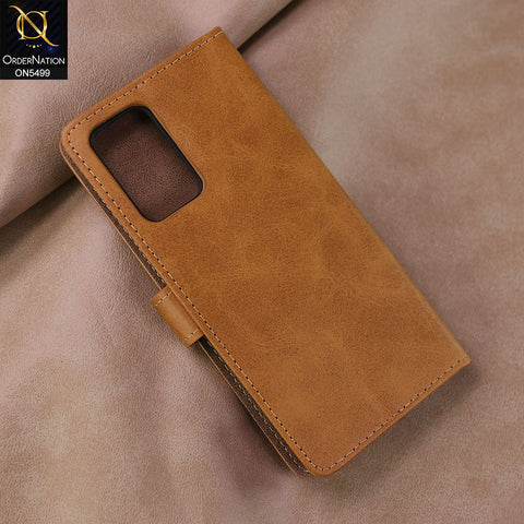 Vivo V23e 5G Cover - Light Brown -  Premium PU Leather Magnetic Flip Book Card Slots Wallet Soft Case