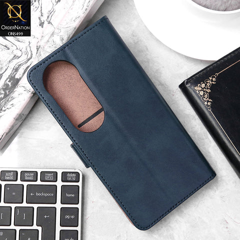 Vivo V40 Cover - Blue - Premium PU Leather Magnetic Flip Book Card Slots Wallet Soft Case