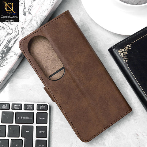 Vivo V40 Pro Cover - Dark Brown - Premium PU Leather Magnetic Flip Book Card Slots Wallet Soft Case