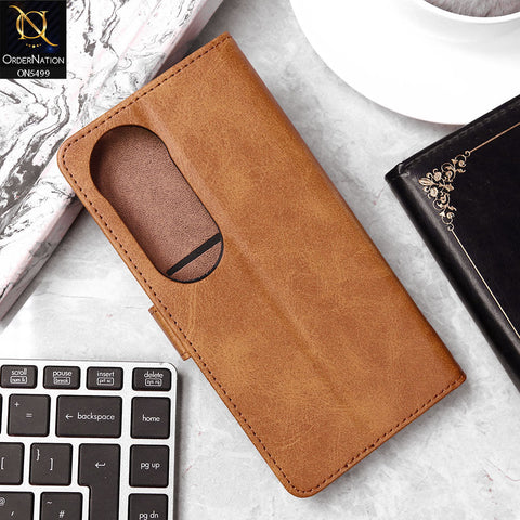 Vivo S19 Pro Cover - Light Brown - Premium PU Leather Magnetic Flip Book Card Slots Wallet Soft Case