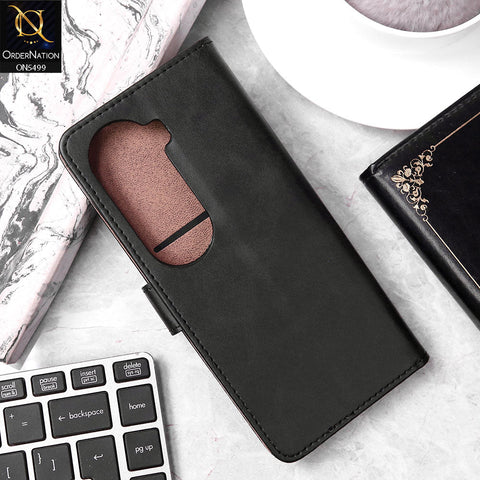 Vivo V40e Cover - Black - Premium PU Leather Magnetic Flip Book Card Slots Wallet Soft Case