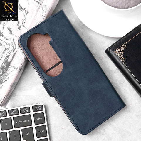 Vivo V40e Cover - Blue - Premium PU Leather Magnetic Flip Book Card Slots Wallet Soft Case