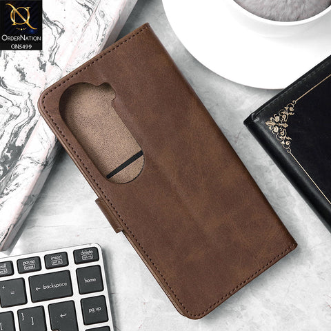 Vivo V40e Cover - Dark Brown - Premium PU Leather Magnetic Flip Book Card Slots Wallet Soft Case