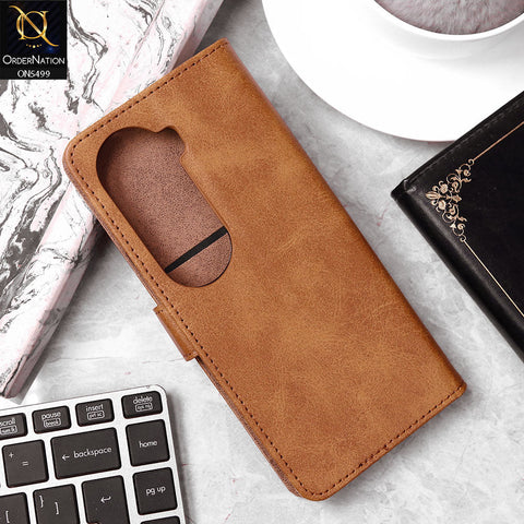 Vivo iQOO Z9s Cover - Light Brown - Premium PU Leather Magnetic Flip Book Card Slots Wallet Soft Case