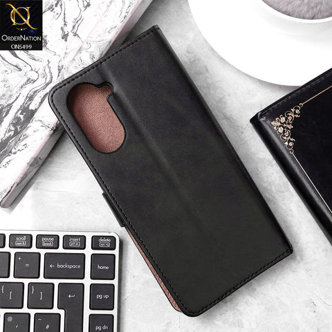 Vivo Y03 Cover - Black - Premium PU Leather Magnetic Flip Book Card Slots Wallet Soft Case