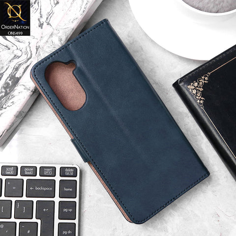 Vivo Y18 Cover - Blue - Premium PU Leather Magnetic Flip Book Card Slots Wallet Soft Case