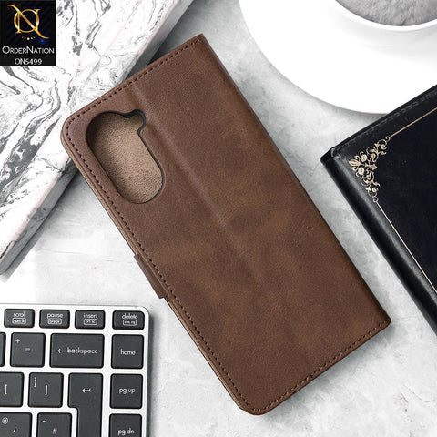 Vivo Y03t Cover - Dark Brown - Premium PU Leather Magnetic Flip Book Card Slots Wallet Soft Case