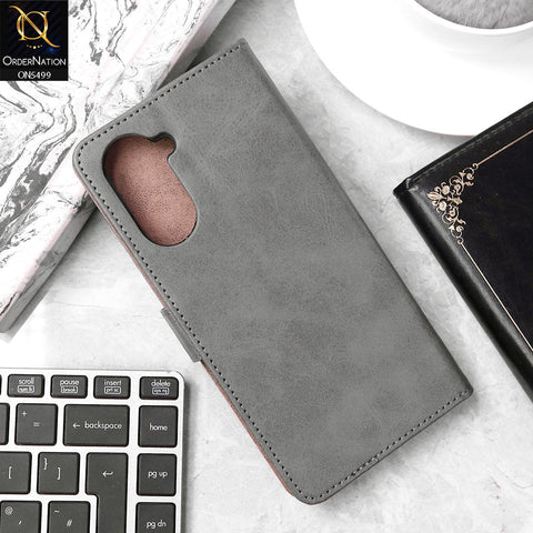 Vivo Y18 Cover - Gray - Premium PU Leather Magnetic Flip Book Card Slots Wallet Soft Case