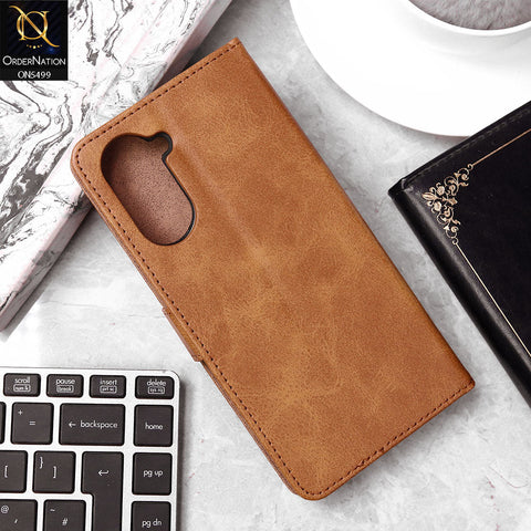 Vivo Y03t Cover - Light Brown - Premium PU Leather Magnetic Flip Book Card Slots Wallet Soft Case