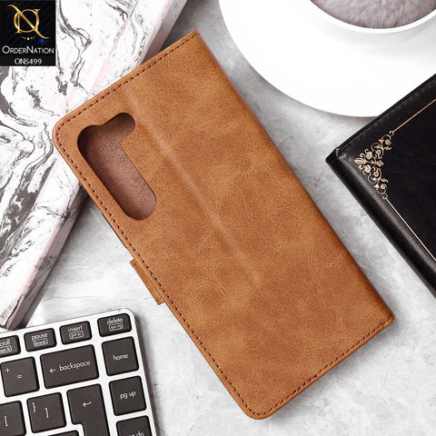 Vivo Y200e Cover - Light Brown - Premium PU Leather Magnetic Flip Book Card Slots Wallet Soft Case
