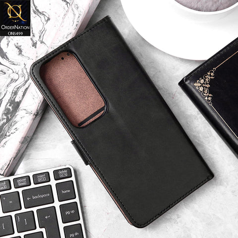 Vivo Y29 Cover - Black - Premium PU Leather Magnetic Flip Book Card Slots Wallet Soft Case