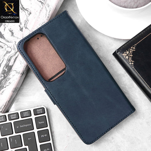 Vivo Y29 Cover - Blue - Premium PU Leather Magnetic Flip Book Card Slots Wallet Soft Case