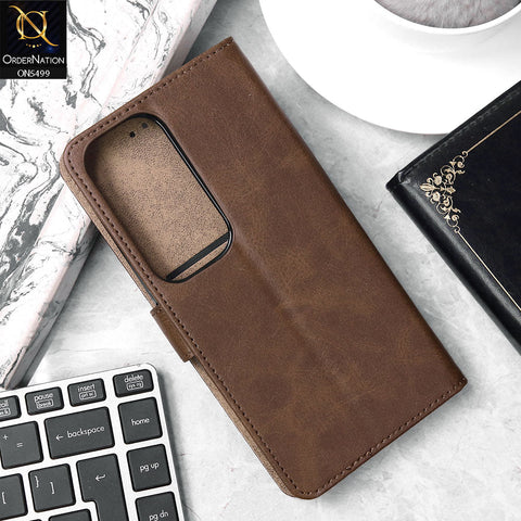 Vivo Y29 Cover - Dark Brown - Premium PU Leather Magnetic Flip Book Card Slots Wallet Soft Case