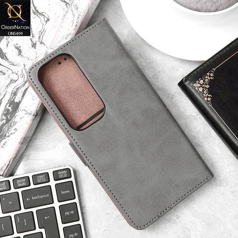 Vivo Y29 Cover - Gray - Premium PU Leather Magnetic Flip Book Card Slots Wallet Soft Case