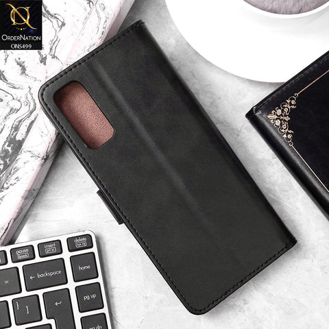 Vivo Y20i Cover - Black - Premium PU Leather Magnetic Flip Book Card Slots Wallet Soft Case