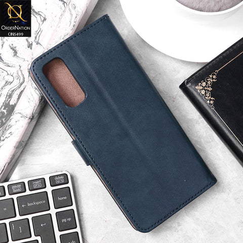 Vivo Y20 Cover - Blue - Premium PU Leather Magnetic Flip Book Card Slots Wallet Soft Case