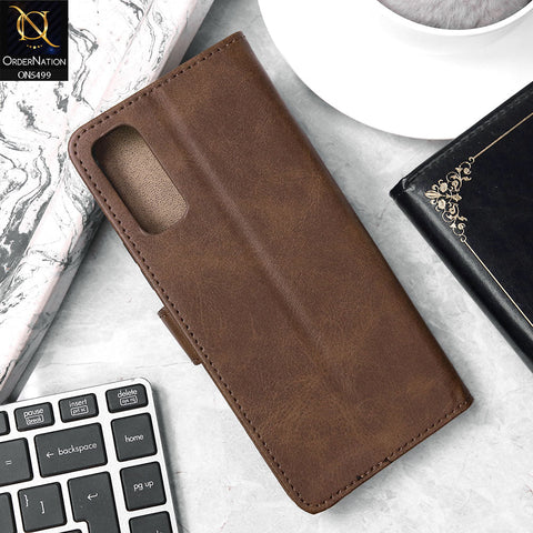 Vivo Y12s Cover - Dark Brown - Premium PU Leather Magnetic Flip Book Card Slots Wallet Soft Case