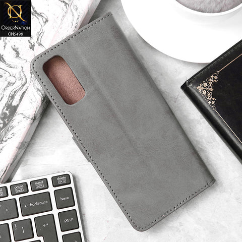 Vivo Y12a Cover - Gray - Premium PU Leather Magnetic Flip Book Card Slots Wallet Soft Case