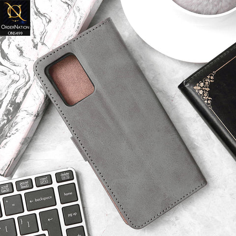 Vivo Y32 Cover - Gray - Premium PU Leather Magnetic Flip Book Card Slots Wallet Soft Case