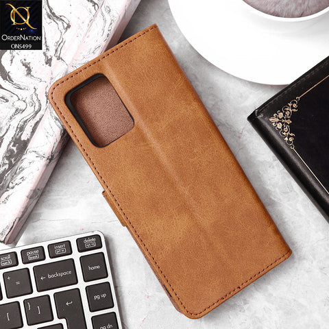 Vivo Y33t Cover - Light Brown - Premium PU Leather Magnetic Flip Book Card Slots Wallet Soft Case