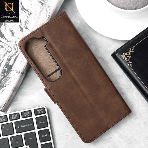 Vivo Y300 Cover - Dark Brown - Premium PU Leather Magnetic Flip Book Card Slots Wallet Soft Case