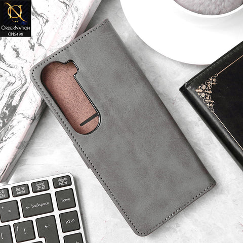 Vivo Y300 Cover - Gray - Premium PU Leather Magnetic Flip Book Card Slots Wallet Soft Case