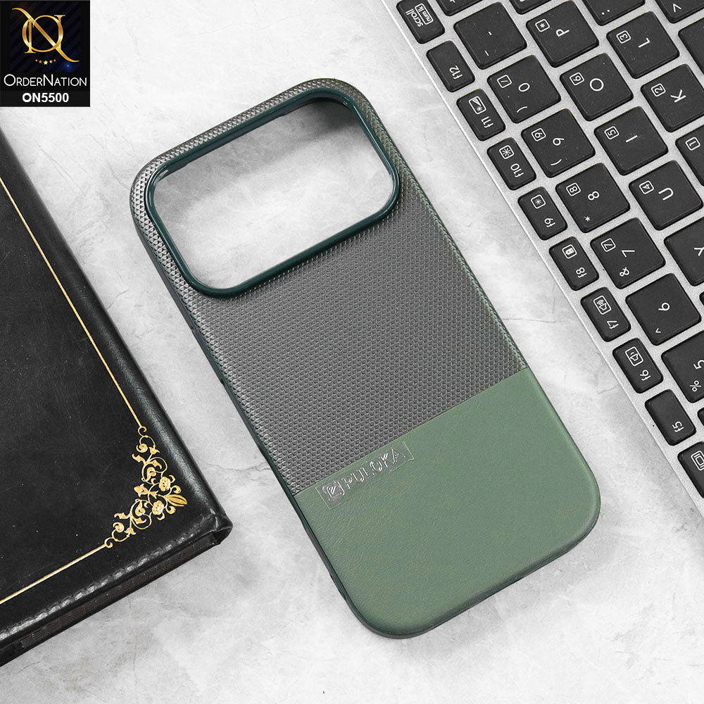 iPhone 17 Pro - Green -  New Premium  Leather Textured  Soft Borderd Case