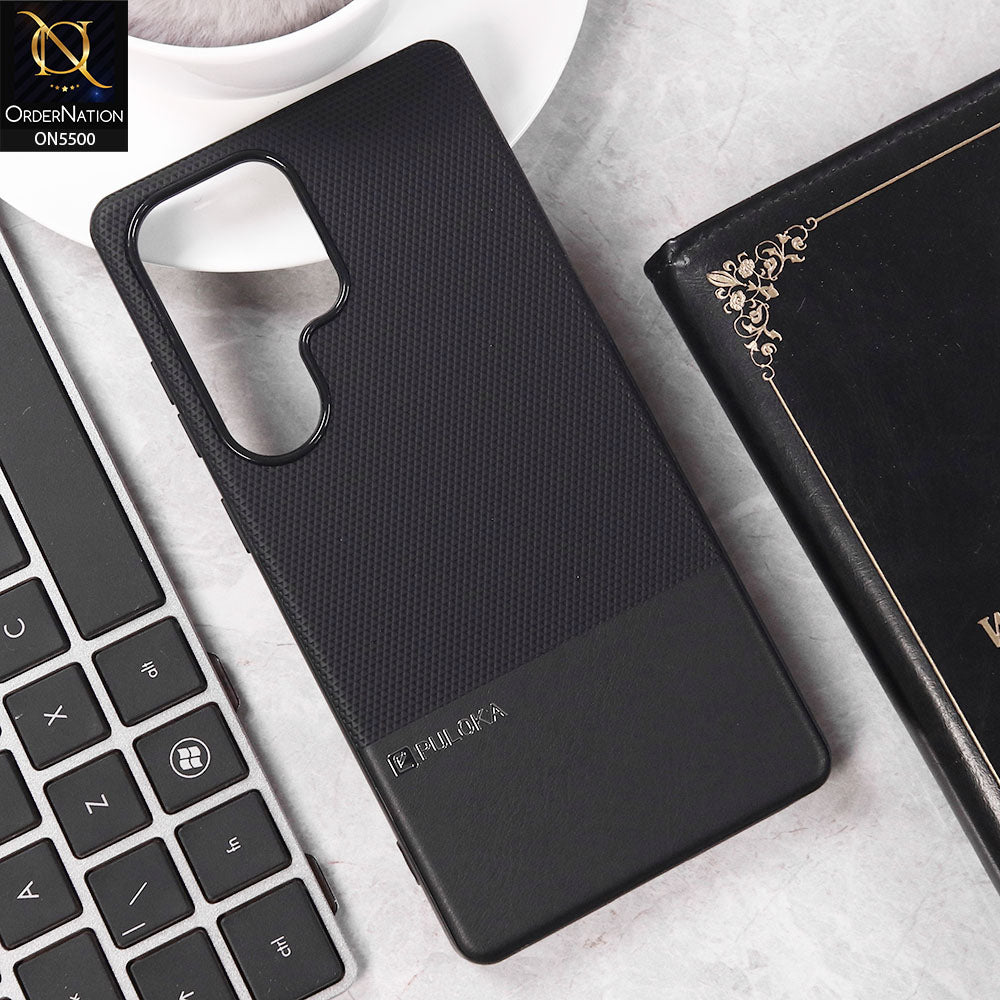 Samsung Galaxy S23 Ultra  Cover - Black - New Premium  Leather Textured  Soft Borderd Case