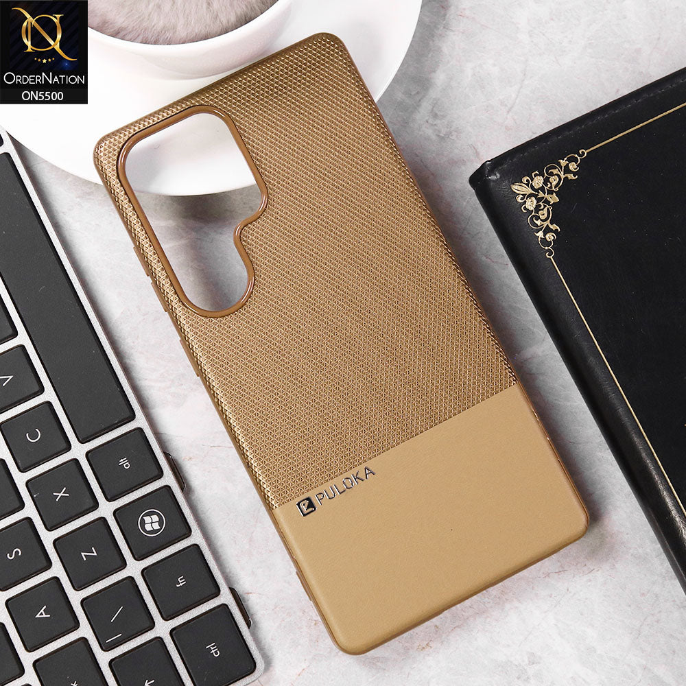 Samsung Galaxy S25 Ultra Cover - Brown - New Premium  Leather Textured  Soft Borderd Case