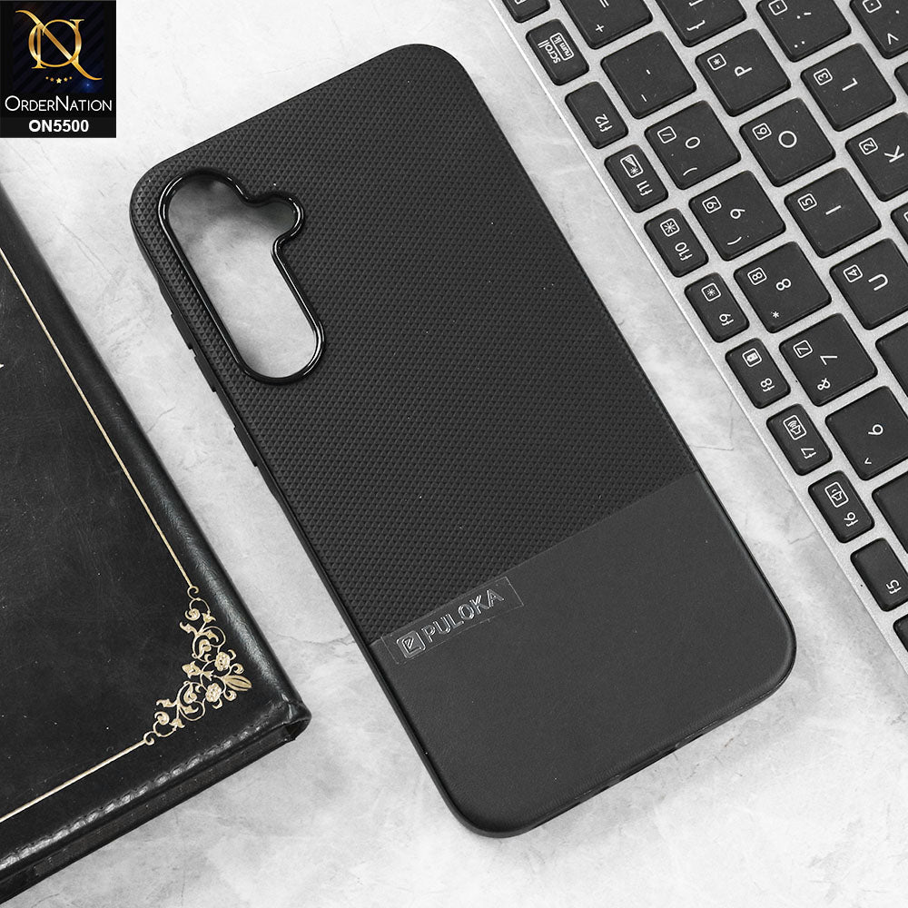 Samsung Galaxy A35 - Black -  New Premium  Leather Textured  Soft Borderd Case