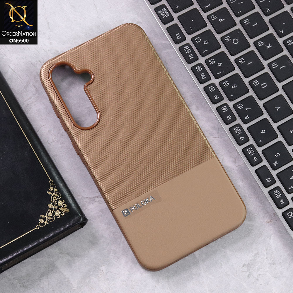 Samsung Galaxy A35 - Brown -  New Premium  Leather Textured  Soft Borderd Case