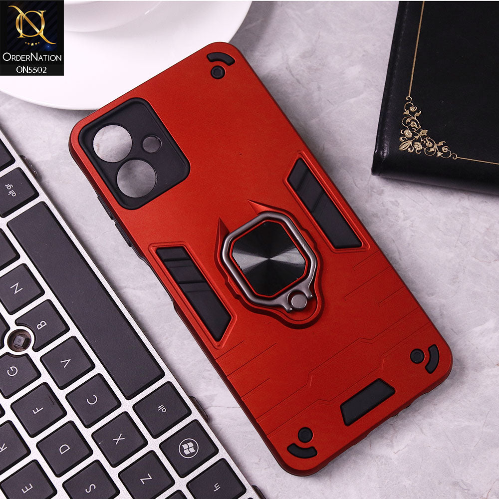 Samsung Galaxy A06 Cover - Red - New Dual PC + TPU Hybrid Style Protective Soft Border Case With Kickstand Holder