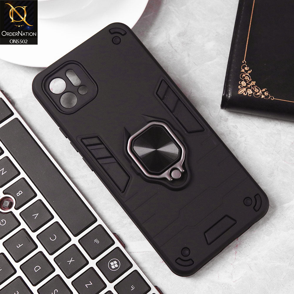 Oppo A16e Cover - Black - New Dual PC + TPU Hybrid Style Protective Soft Border Case With Kickstand Holder