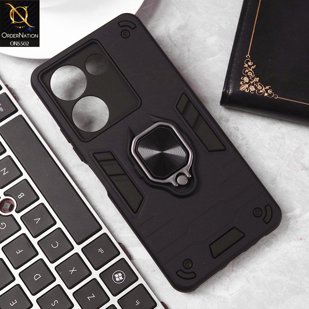Tecno Camon 20 Cover - Black - New Dual PC + TPU Hybrid Style Protective Soft Border Case With Kickstand Holder