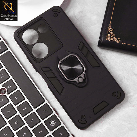 Tecno Camon 20 Cover - Black - New Dual PC + TPU Hybrid Style Protective Soft Border Case With Kickstand Holder