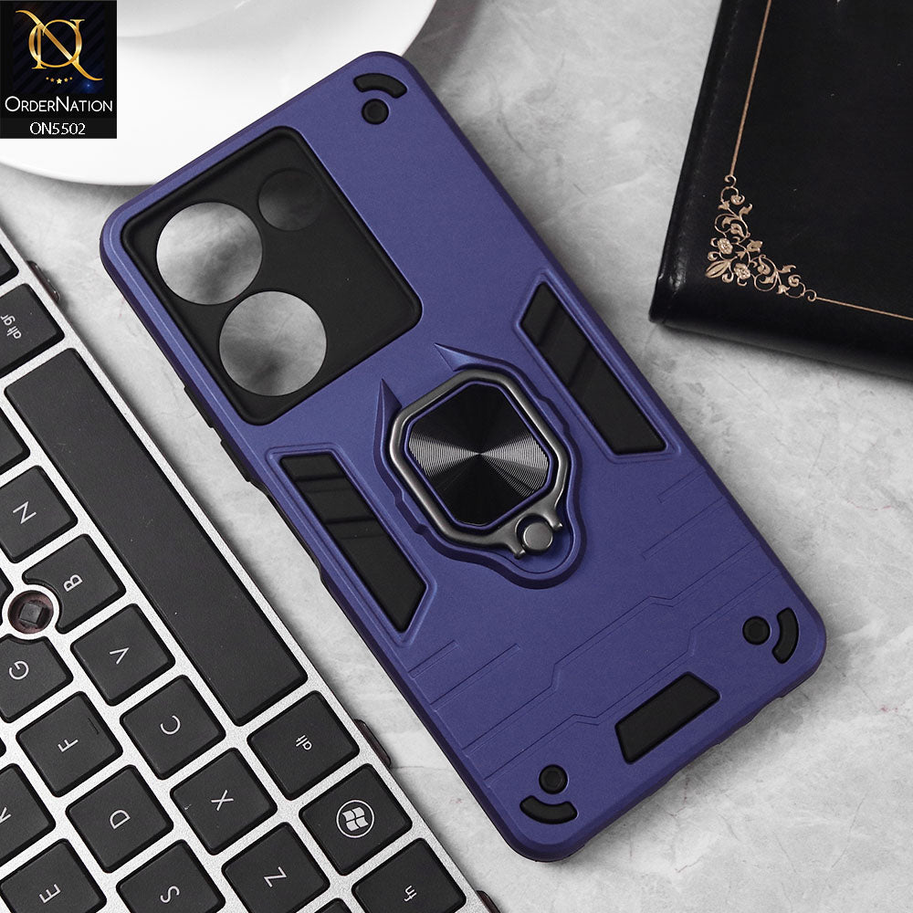 Tecno Camon 20 Pro Cover - Blue - New Dual PC + TPU Hybrid Style Protective Soft Border Case With Kickstand Holder