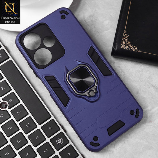 Infinix Hot 30i Cover - Blue - New Dual PC + TPU Hybrid Style Protective Soft Border Case With Kickstand Holder