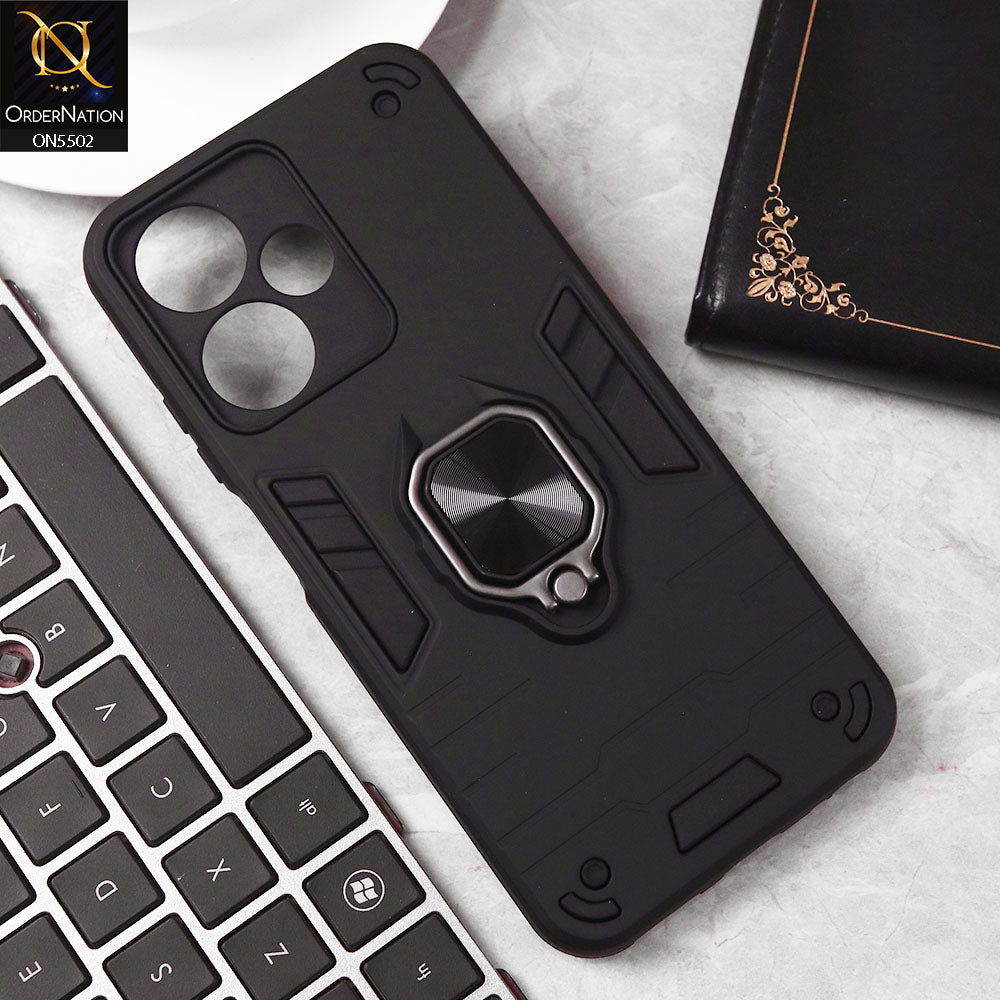 Infinix Hot 30 Play Cover - Black - New Dual PC + TPU Hybrid Style Protective Soft Border Case With Kickstand Holder