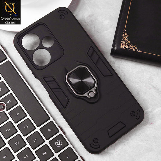 Infinix Hot 30 Play Cover - Black - New Dual PC + TPU Hybrid Style Protective Soft Border Case With Kickstand Holder