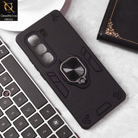 Infinix Hot 50 Pro Cover - Black - New Dual PC + TPU Hybrid Style Protective Soft Border Case With Kickstand Holder