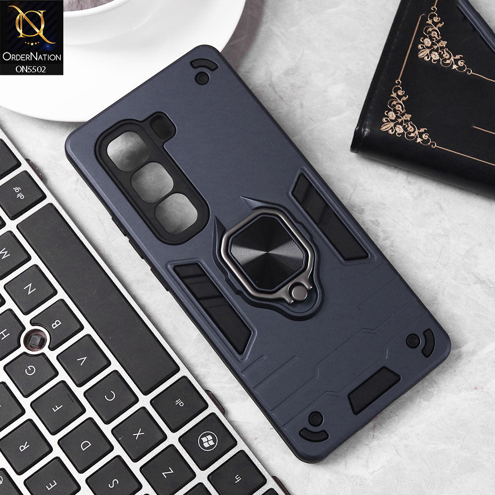 Infinix Hot 50 Pro Cover - Midnight Blue - New Dual PC + TPU Hybrid Style Protective Soft Border Case With Kickstand Holder