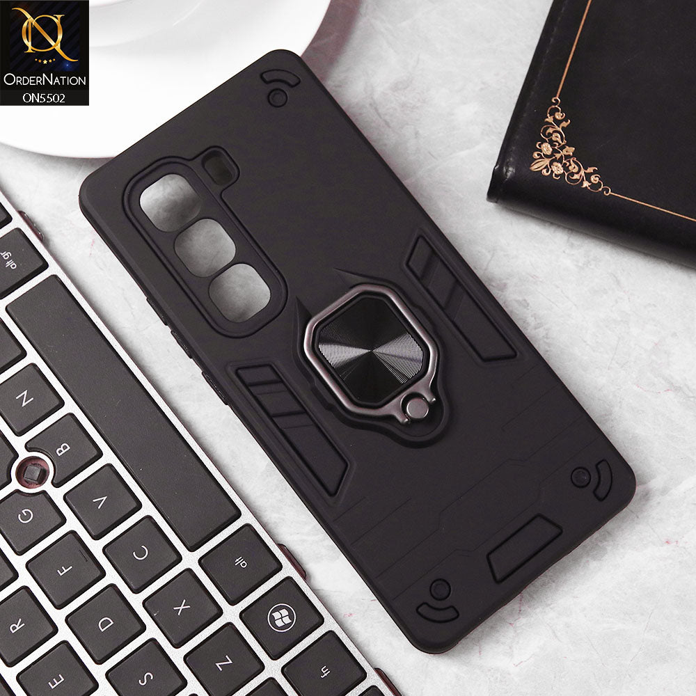Infinix Hot 50 Pro Plus Cover - Black - New Dual PC + TPU Hybrid Style Protective Soft Border Case With Kickstand Holder