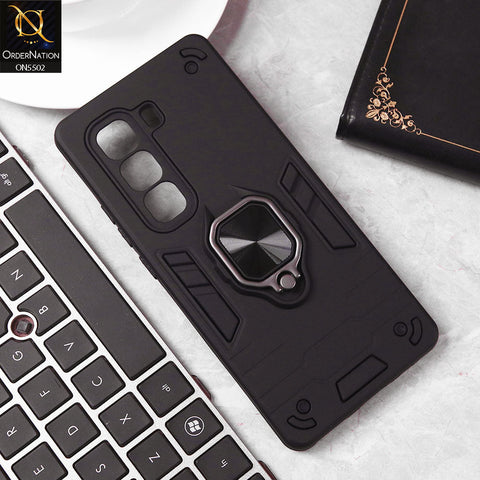 Infinix Hot 50 Pro Plus Cover - Black - New Dual PC + TPU Hybrid Style Protective Soft Border Case With Kickstand Holder