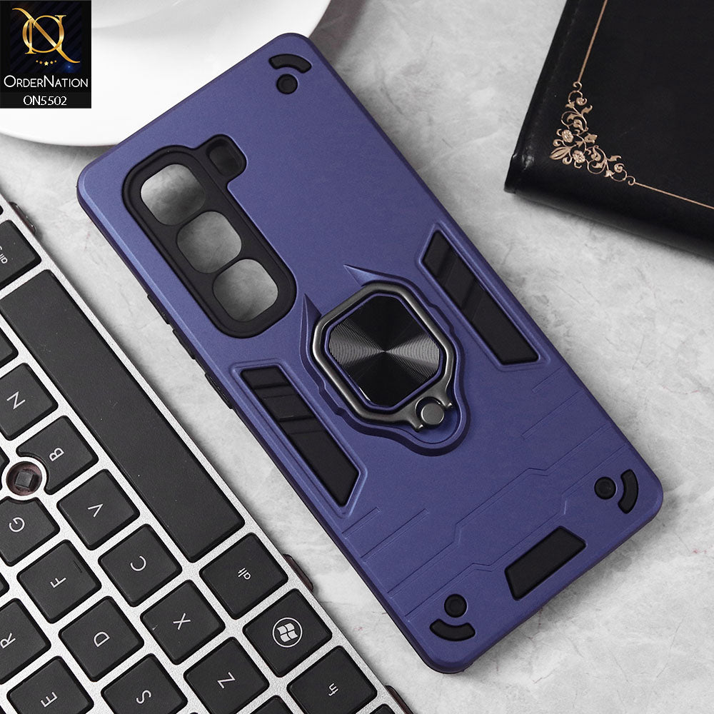 Infinix Hot 50 Pro Plus Cover - Blue - New Dual PC + TPU Hybrid Style Protective Soft Border Case With Kickstand Holder