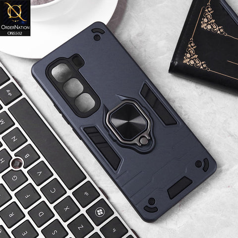 Infinix Hot 50 Pro Plus Cover - Midnight Blue - New Dual PC + TPU Hybrid Style Protective Soft Border Case With Kickstand Holder