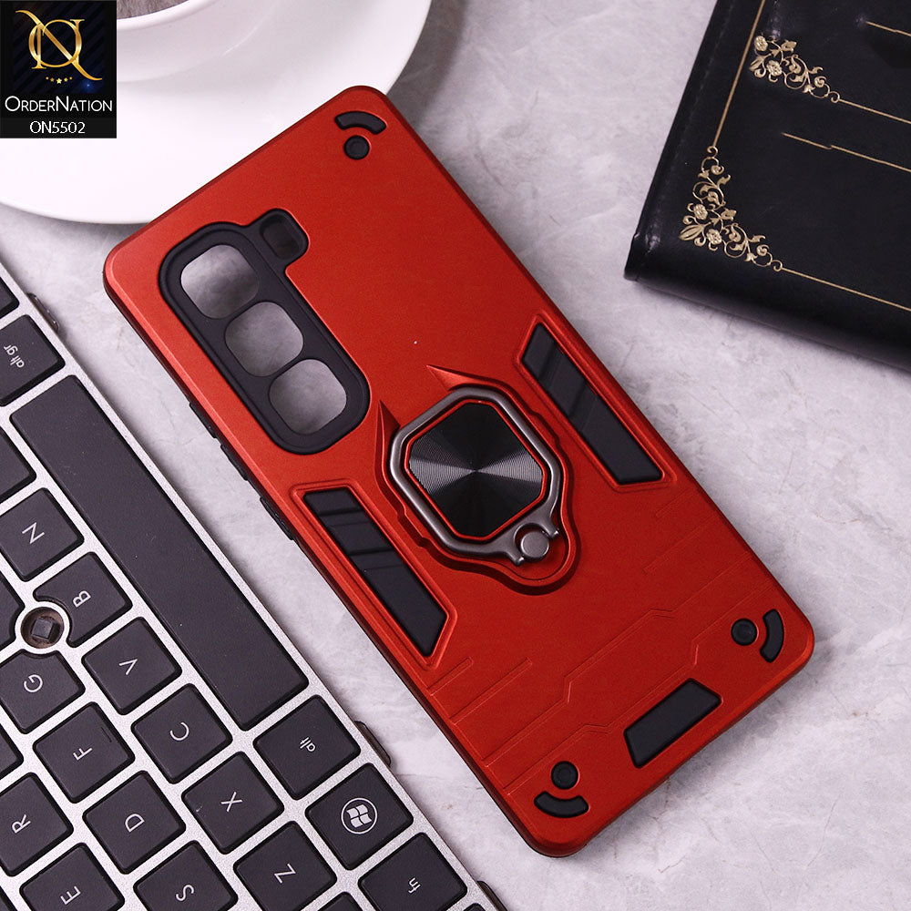 Infinix Hot 50 Pro Plus Cover - Red - New Dual PC + TPU Hybrid Style Protective Soft Border Case With Kickstand Holder