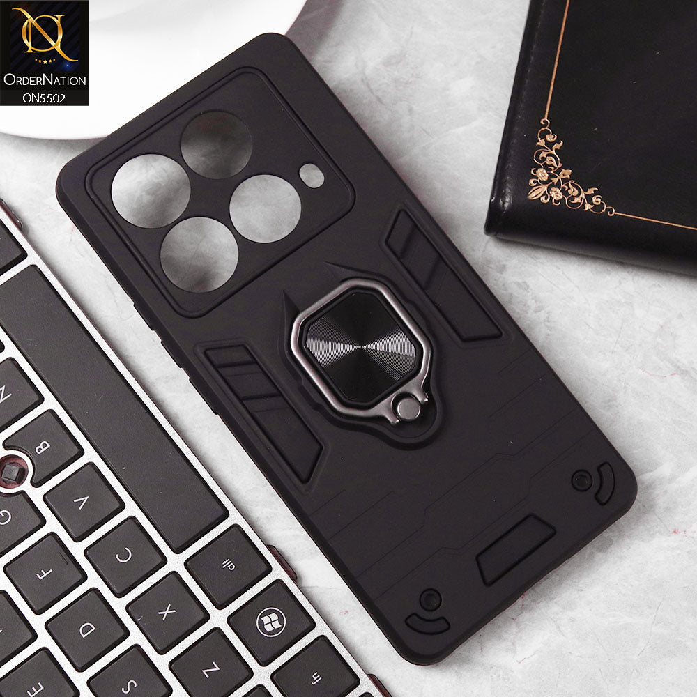 Infinix Note 40 Cover - Black - New Dual PC + TPU Hybrid Style Protective Soft Border Case With Kickstand Holder