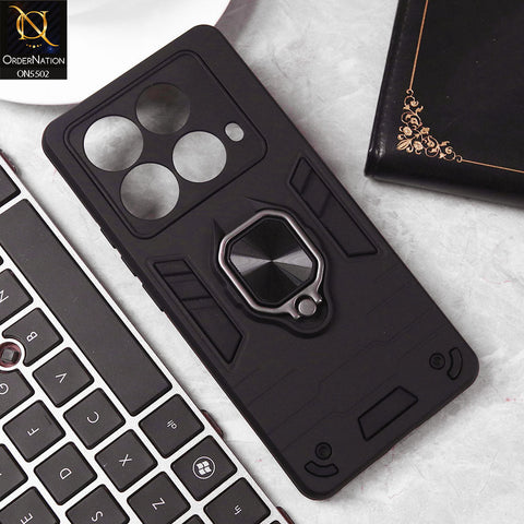 Infinix Note 40 Cover - Black - New Dual PC + TPU Hybrid Style Protective Soft Border Case With Kickstand Holder