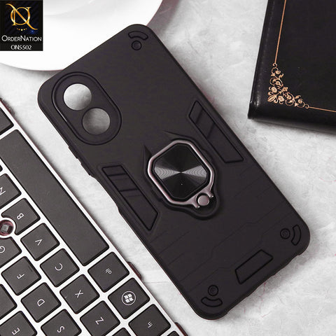 Oppo A38 Cover - Black - New Dual PC + TPU Hybrid Style Protective Soft Border Case With Kickstand Holder